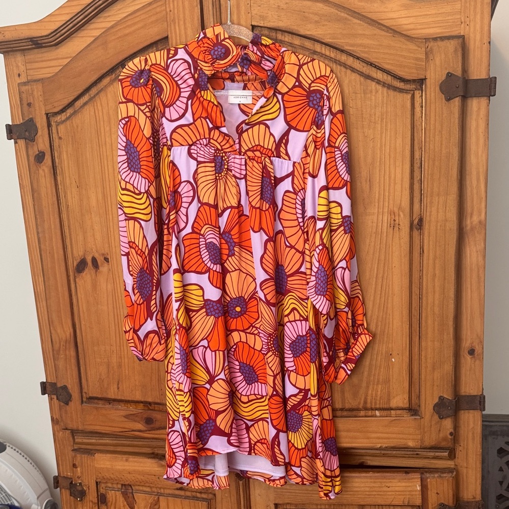 Adrienne Vibrant Floral Midi Dress - Orange and Purple